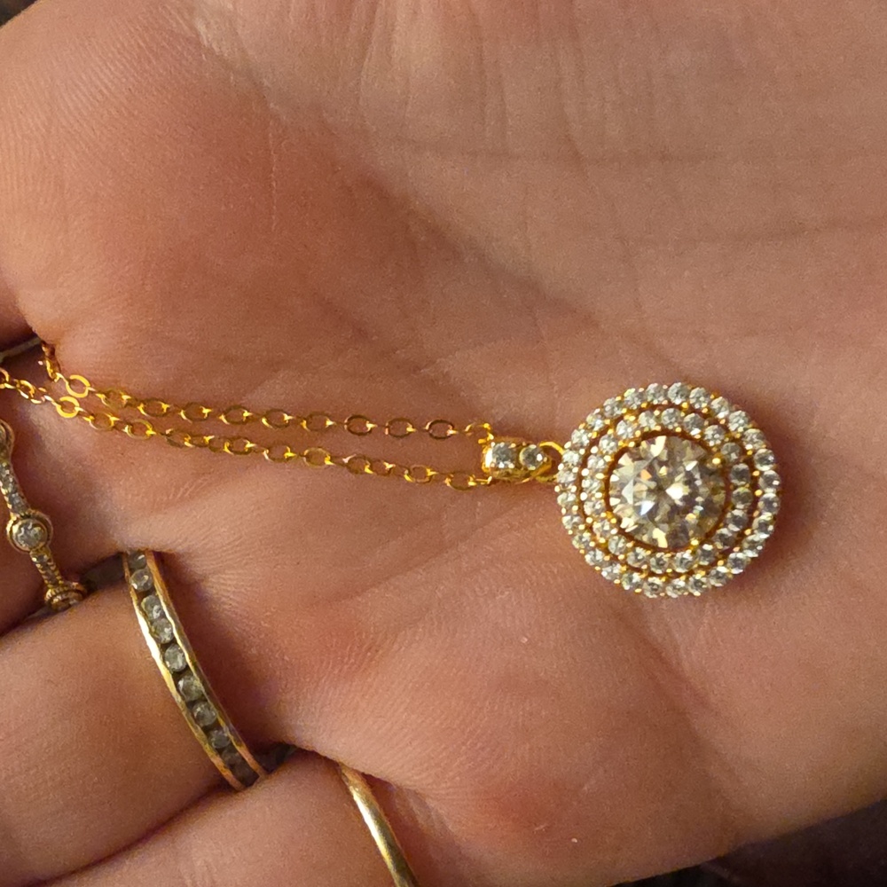 Certified Carat Mossanite 14k Gold Plated Over Sterling Silver Pendant Necklace - Picture 9 of 13